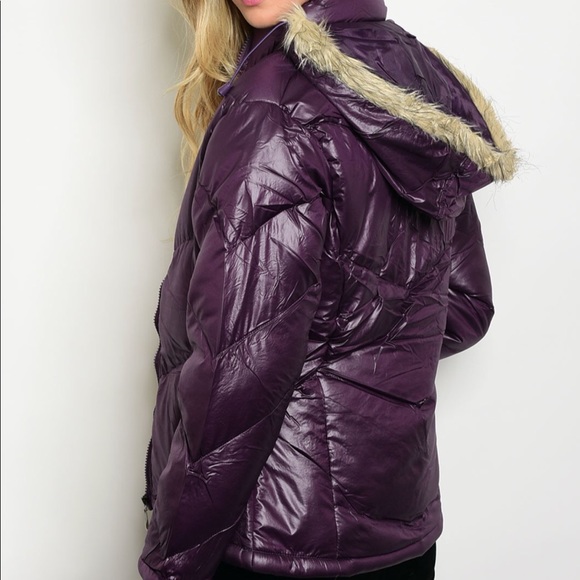 Eggplant Color Hooded Puffer Jacket - Picture 7 of 8
